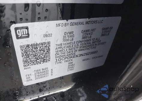 2022 Chevrolet Silverado 1500 4Wd Short Bed Lt With 2Fl z USA, uszkodzony, nr VIN 1GCPDKEK3NZ623883